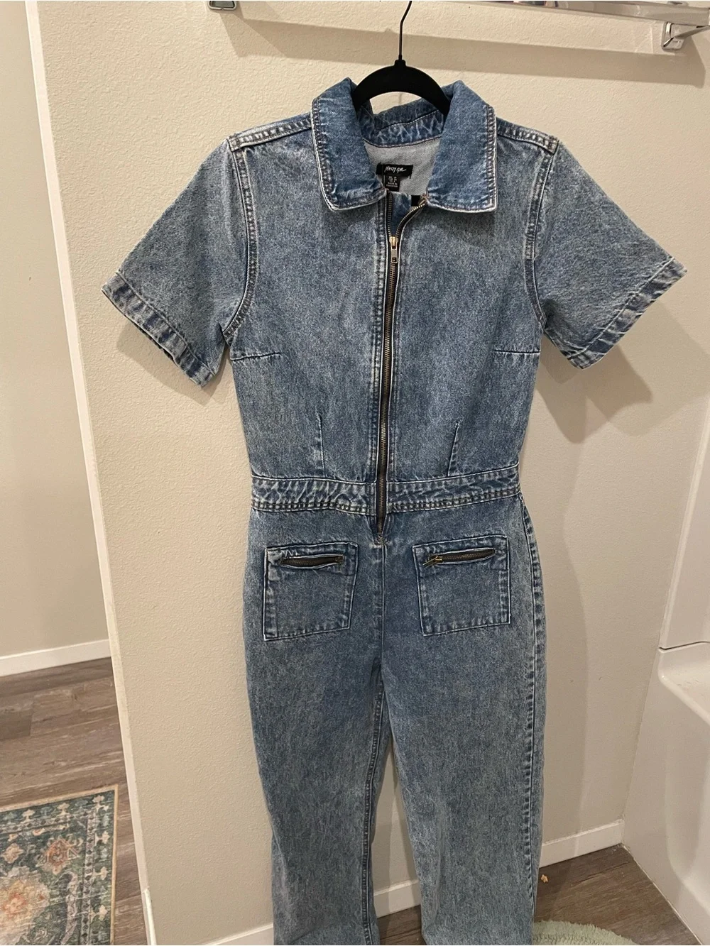 Nasty Gal Light Blue Denim Zip-Front Jumpsuit - Picture 4 of 7